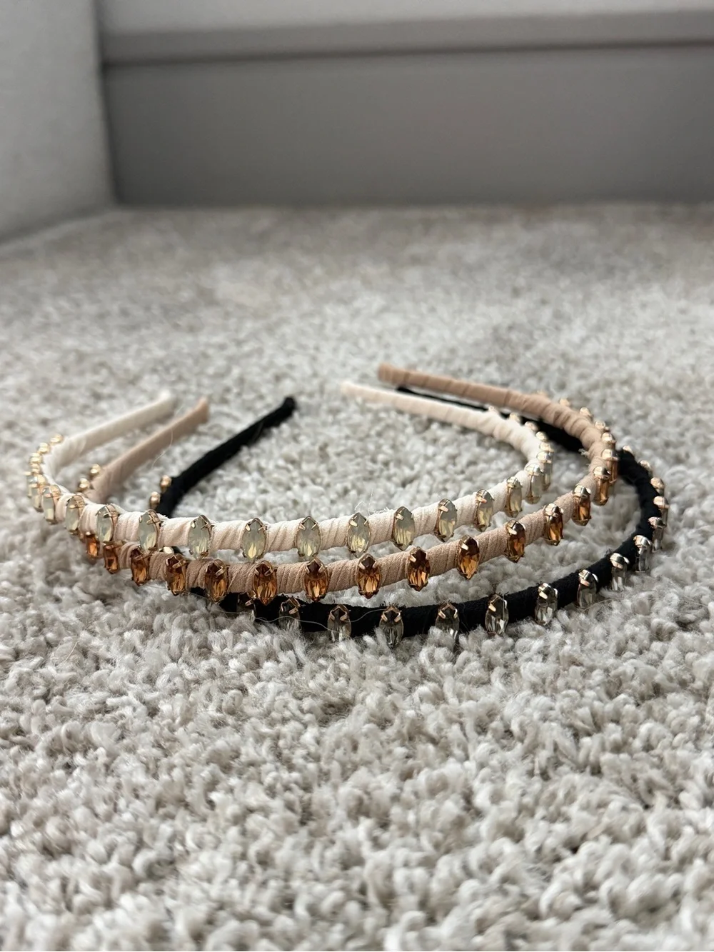 Set of 3 Gemstone Headbands - Black, Rose Gold & Cream